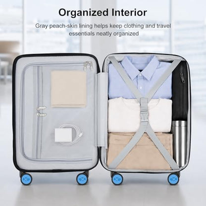 Carry On Luggage 22x14x9 Airline Approved with Front Pocket, Blue - color: Blue