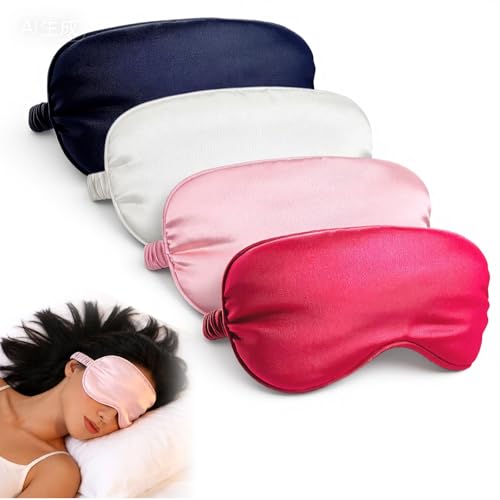 4pcs Sleep Mask, Silk Eye Mask for Sleeping Eyes Cover Blackout Eye Masks, Elastic Adjustable Soft Night Eyes Shade for Sleeping Women Men