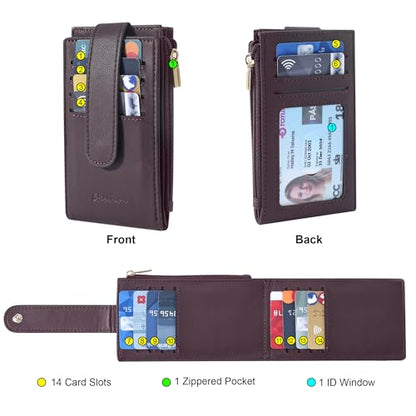 Chelmon Women's RFID Slim Card Holder Wallet - color: Wine Red1