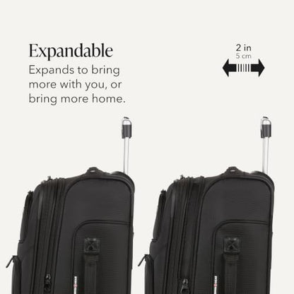 SwissGear Sion Softside Expandable Spinner Luggage Durable Lightweight Travel Suitcase, Black, 2-Piece Set (Carry-On/Backpack) - color: Black, size: 2-Piece Set (Carry-On/Backpack)