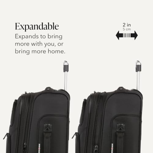 SwissGear Sion Softside Expandable Spinner Luggage Durable Lightweight Travel Suitcase, Black, 2-Piece Set (Carry-On/Backpack) - color: Black, size: 2-Piece Set (Carry-On/Backpack)