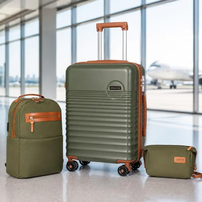 Carry On Luggage 22x14x9 Airline Approved Suitcase with Wheels, 3 Piece - color: Olive Drab, size: 3 Piece Sets (20/BP/TB)