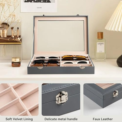 Frebeauty 8-Slot Sunglass Organizer,Sunglass Holder with Clear Lid - color: Grey, size: With Lid