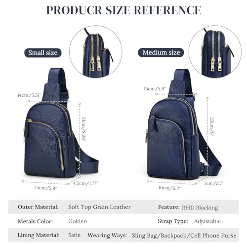 S-ZONE Genuine Leather RFID Blocking Small Sling Bag Women Crossbody Fanny Packs - color: Blue, size: Medium