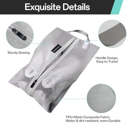 Travel Shoe Bags, Water Resistant TPU Mesh with Zipper, Travel Essentials for Men & Women (Grey, 1 Set) - color: Grey, size: 1 Set