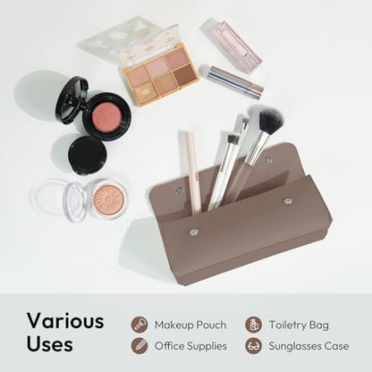 carrotez Stylish PU Leather Small Makeup Bag, Makeup Brush Bag Cocoa Brown - color: Cocoa Brown