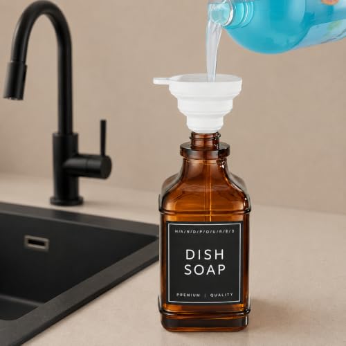 Amber Glass Soap Dispesner Set 2 16.9oz Kitchen Sink Luxury Bathroom Decor - color: Dm2647-brown