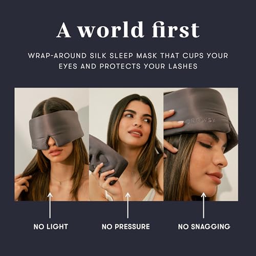 DROWSY Eyelash Protecting Silk Sleep Mask for Natural Lashes & Extensions. Deep Eye Cups, Zero Pressure, Total Blackout, Full Wraparound (Moonlight Shadow) - color: Moonlight Shadow