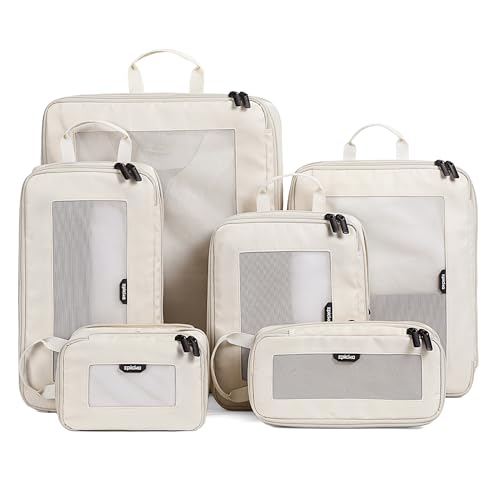 EPICKA TripCozy Compression Packing Cubes, 6 Set, Beige - color: Beige, size: Set of 6