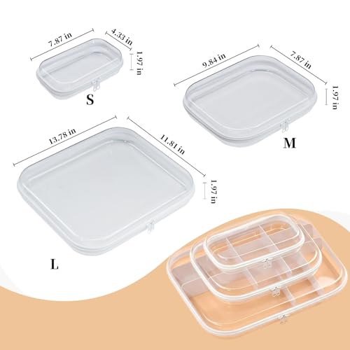 3 Pack Durable Clear Hard Shell Zipper Case with Removable Dividers, Clear Toiletry Bags for Travling, Hard Plastic Zipper Case for Toy Organizer, Makeup storage