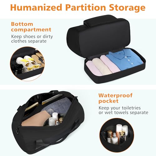 TIBES Travel Weekender Bag for Women, Overnight Bag with Shoe Compartment | 3PCS Large Travel Duffel Bag for Gym, Travel, Hospital, Business Trip, Carry On Tote, Wet & Dry Separation, Water Resistant - color: R-Black