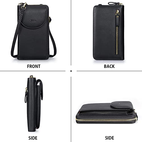 S-ZONE Small Crossbody Bags for Women Phone Purse RFID Blocking Wallet - color: A-black