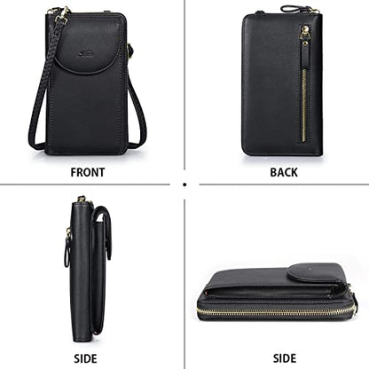 S-ZONE Small Crossbody Bags for Women Phone Purse RFID Blocking Wallet - color: A-black