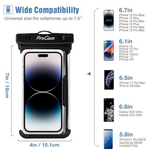 ProCase 2 Pack Waterproof Phone Pouch, Underwater Phone Case Up to 7", Dry Bag for iPhone 17 Air 16 15 14 13 Pro Plus Max, Galaxy S24 S23 S22 Ultra Pixel, Beach Essentials -Blue & Black - color: Blue/Black