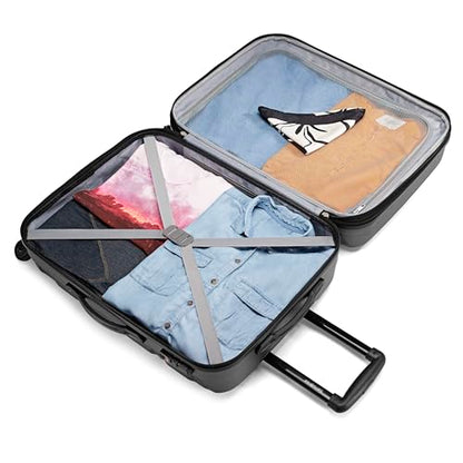 Samsonite Omni PC Hardside Expandable Luggage with Spinner Wheels, Black, Checked-Medium 24-Inch - color: Black, size: Checked-Medium 24-Inch