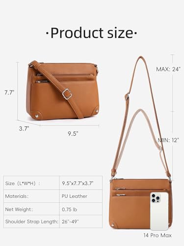 WESTBRONCO Crossbody Bags for Women, Medium Purses with Multi Zipper Pocket - color: Bright Brown
