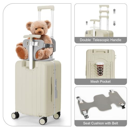 MRPLUM 20" Carry On Luggage Double Handle Suitcase with Net Pocket,Beige - color: Beige