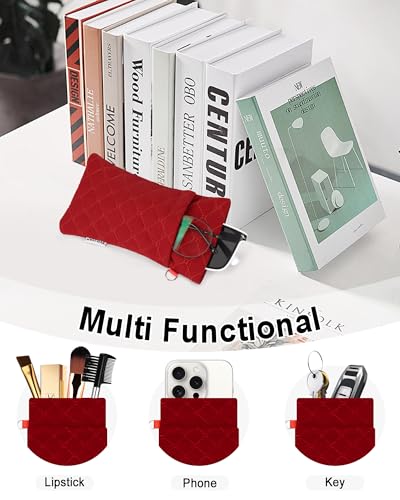 RayLove Double Glasses Case with Carrying Strap and Cleaning Cloth - color: Linen Red