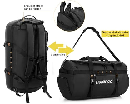 Hulongo Waterproof Duffel Bag Backpack for Men, Black, 60L - color: Black, size: 60L