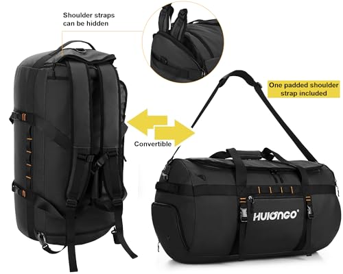 Hulongo Waterproof Duffel Bag Backpack for Men, Black, 60L - color: Black, size: 60L