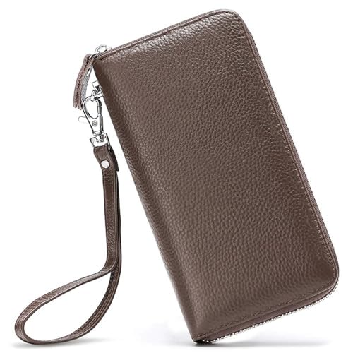 Moflycom Womens Wallet RFID Blocking Genuine Leather Zip Clutch Wristlet - color: Coffee