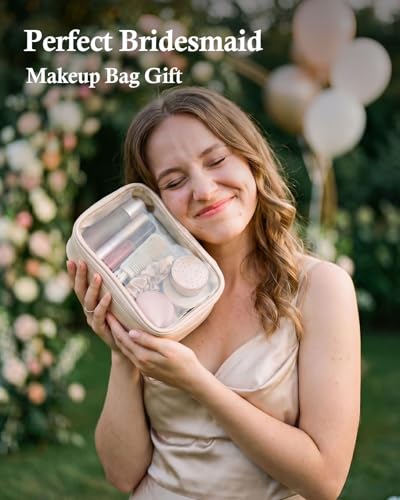 Pocmimut Makeup Bag,Small Makeup Bag for Purse, TSA Approved Bag for Travel - color: Beige, style: Small