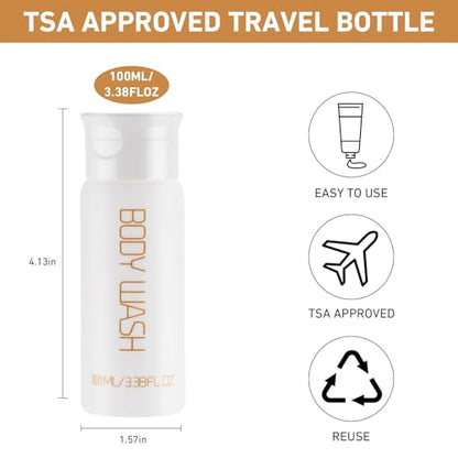 Travel Bottles for Toiletries 4 PCS 3.38oz Shampoo Bottles | TSA Approved, Leak Proof, Refillable, Plastic Squeeze Bottle, Toiletry Bottle - size: C-3.38oz-2label2blank