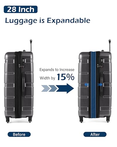 Coolife Large Checked Luggage Hardside Suitcase with Spinner Wheels, 28in - color: Charcoal, size: Large Checked(28in)