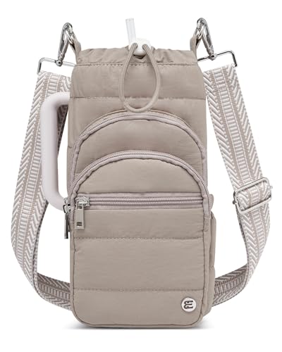 Water Bottle Holder with Strap, 40/32 oz Crossbody Bottle Carrier Bag - color: Mocha Brown