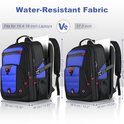 Z-MGKISS Extra Large Backpack for Men,Gaming Travel Bag Fit 18.4-19" Laptop - color: Blue, size: 18.4 Inch (22''x15''x12'')
