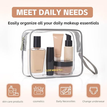Icramsy Clear Makeup Bag,2 Pack TSA Approved Toiletry Bag for Women & Men - color: Grey