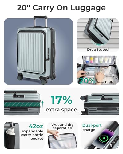BAGSMART 20" Expandable Top-Opening Carry-On, Double Spinner, TSA, Green - color: Sage Green