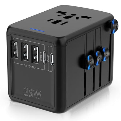 JMFONE 35W PD Universal Travel Adapter, Fast Charging International Adapter - color: 3USBA+2USBC- Deep Black