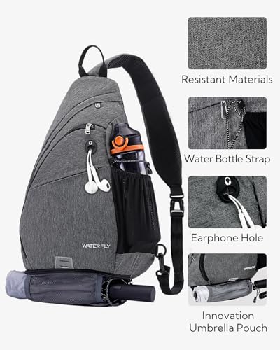 WATERFLY Large Sling Bag Crossbody Backpack Chest Pack for Men Women - color: Grey