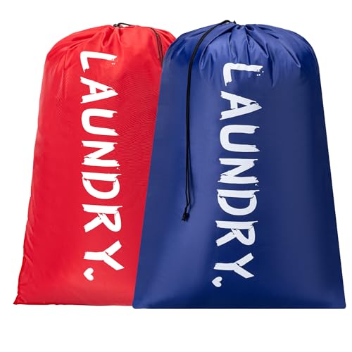 2 Pack Travel Laundry Bag,24" x 36", Extra Large Dirty Clothes Organizer - color: Deep Blue+Red, size: 24"x36"