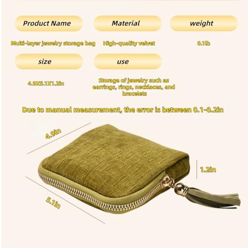 Small Travel Jewelry Pouch Velvet Case with Zipper 6 Compartment