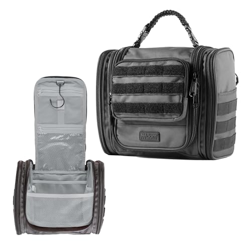 Fitdom Tactical Toiletry Bag for Men, Travel Dopp Kit with Hanging Hook - color: Gunmetal Grey