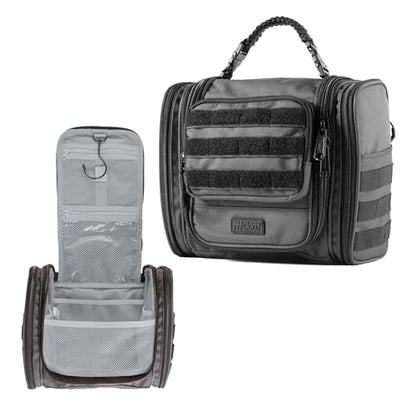 Fitdom Tactical Toiletry Bag for Men, Travel Dopp Kit with Hanging Hook - color: Gunmetal Grey