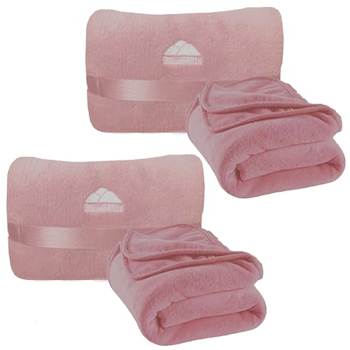 BlueHills Premium Soft 2 Pack Mini Travel Blanket Pillows Dusty Rose Pink - color: Pink-2pk-m22