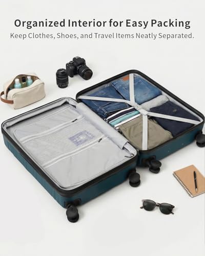 3 Piece Expandable Luggage Set with Spinner Wheels Hardshell Suitcase Set - color: Cyan