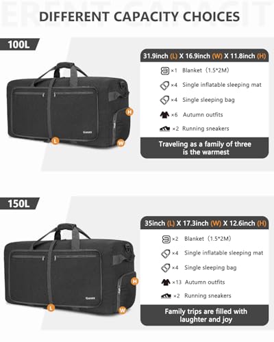 Gonex 150L Foldable Travel Duffle Bag with Shoe Compartment, Lightweight - color: Dark Grey, size: 150L