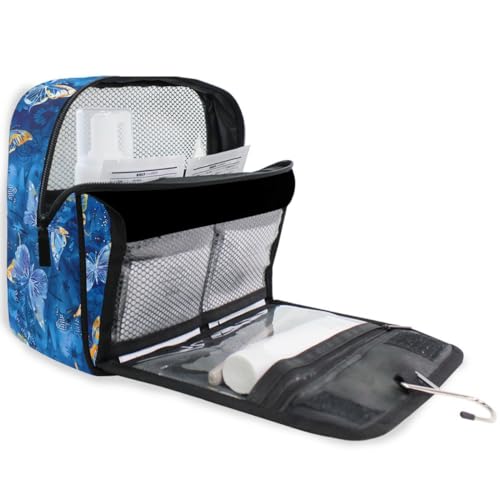 Hanging Travel Toiletry Bag Butterflies Dye Navy Kit Makeup Case Cosmetics Organizer for Men Women - color: Butterflies Dye Navy