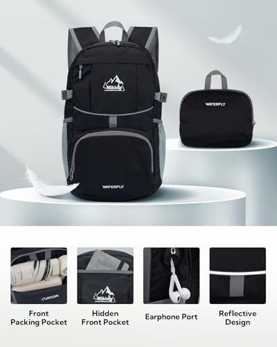 WATERFLY Small Lightweight Packable Hiking Backpack Foldable Travel Daypack - color: A-black, size: 25L