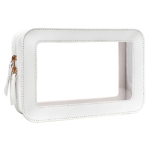 Clear Makeup Bag Small, TSA Approved Portable Toiletry Bag with Zipper Cosmetic Travel Bag Makeup Organizer Case Mini Makeup Pouch for Purse Car Organizer Bag for Women Men - color: White