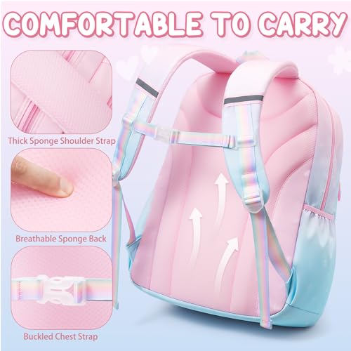 Fimibuke Backpacks for Girls, 3 PCS Gradient Kids Bookbag Set for School - color: purple pink