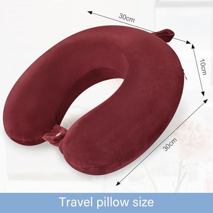 Travel Neck Pillow Memory Foam Neck Pillows for Travel, Dark Red - color: Dark Red