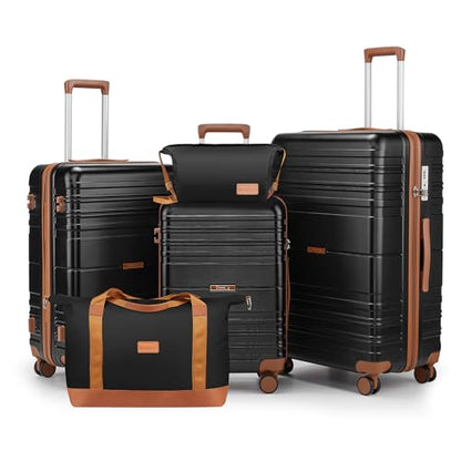 Luggage Sets with spinner wheels, PC+ABS Hard Shell Travel Luggage,Lightweight Carry-on suitcases with TSA Lock,YKK Zippers (Black, 5 piece sets(20/24/28/DB/TB)) - color: Black, size: 5 piece sets(20/24/28/DB/TB)