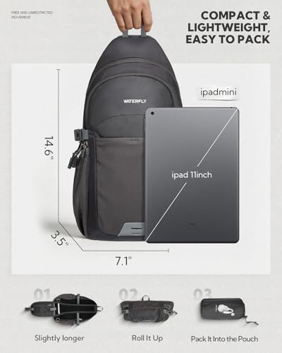 WATERFLY Packable Sling Bag RFID Travel Crossbody Backpack for Women Men - color: Gray