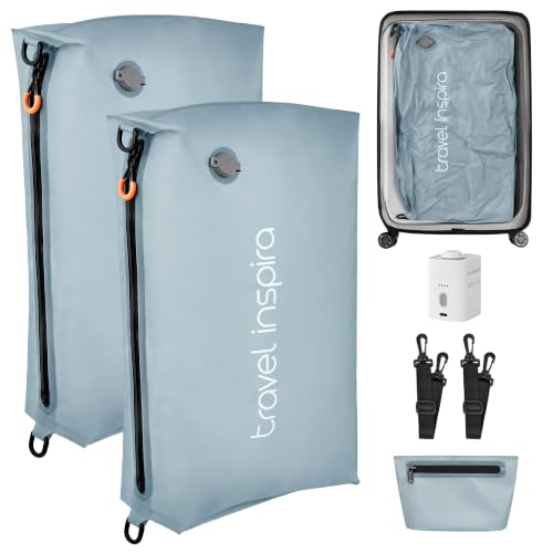 Compression Packing Cube with Electric Pump, Waterproof Travel Bag IP67 - size: Gray blue, 2Bag+Pump