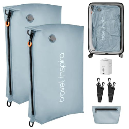 Compression Packing Cube with Electric Pump, Waterproof Travel Bag IP67 - size: Gray blue, 2Bag+Pump